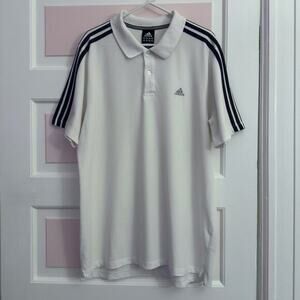 Adidas Performance Essentials Clima 365 Sz Large White Black Stripes Polo‎ Shirt